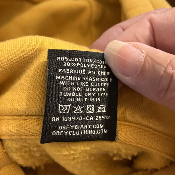 OBEY Logo Pullover Yellow Hooded Sweatshirt Hoodie Women's Size Large Butterfly - Picture 10 of 10